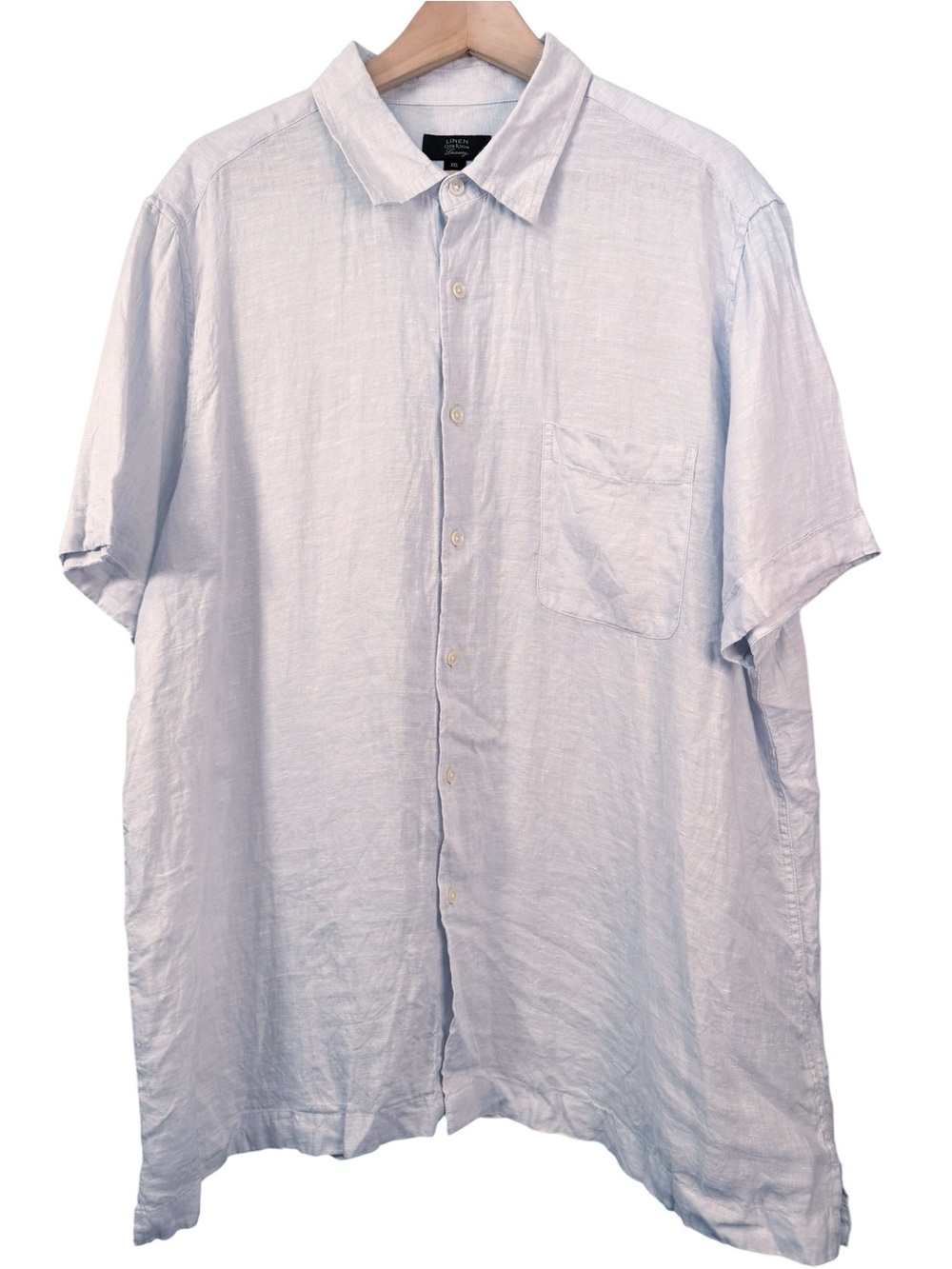 Club Room Luxury XXL 100% Linen Short Sleeve Button Up Shirt Light Blue Pocket